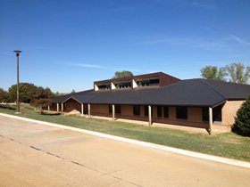 A view from the driveway of the Catholic Center.