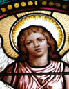 Stained glass window of an angel